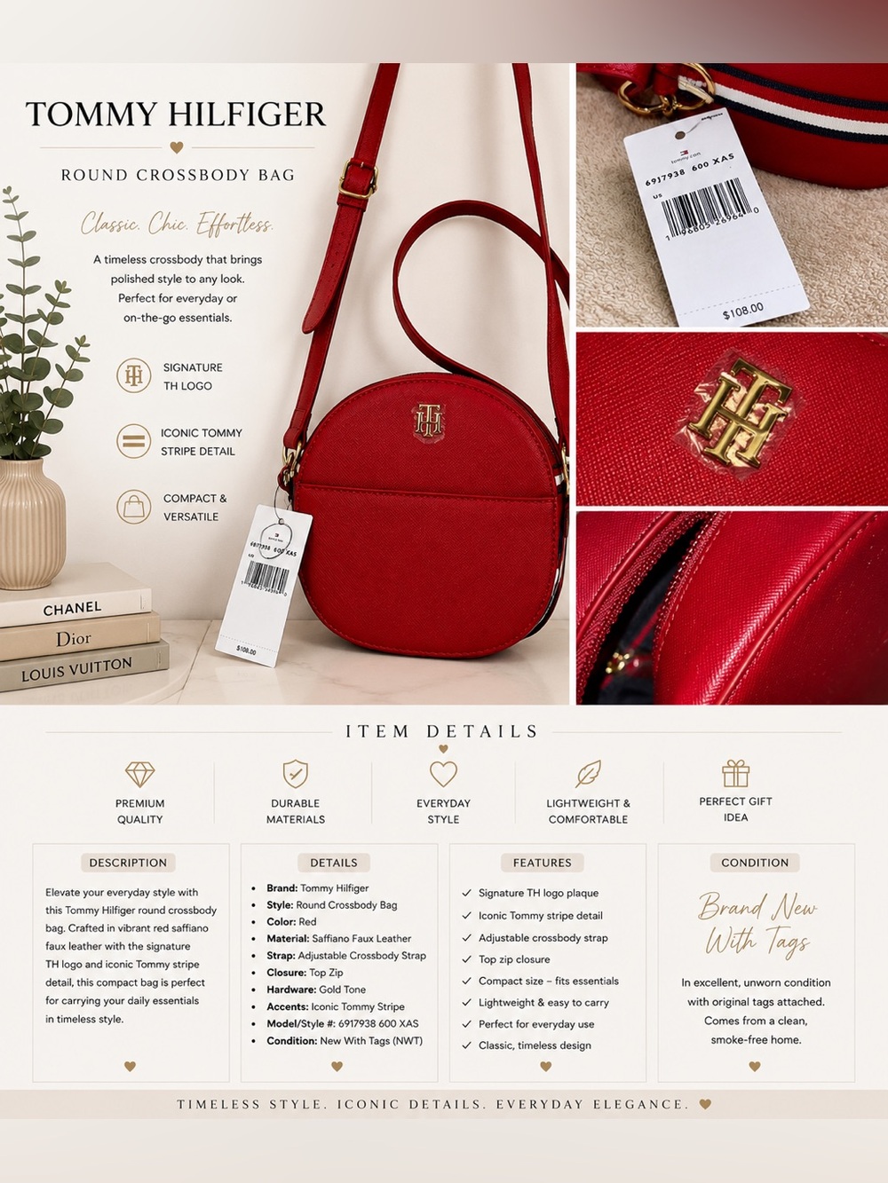 Tommy Hilfiger Red Crossbody Bag with Gold Hardware